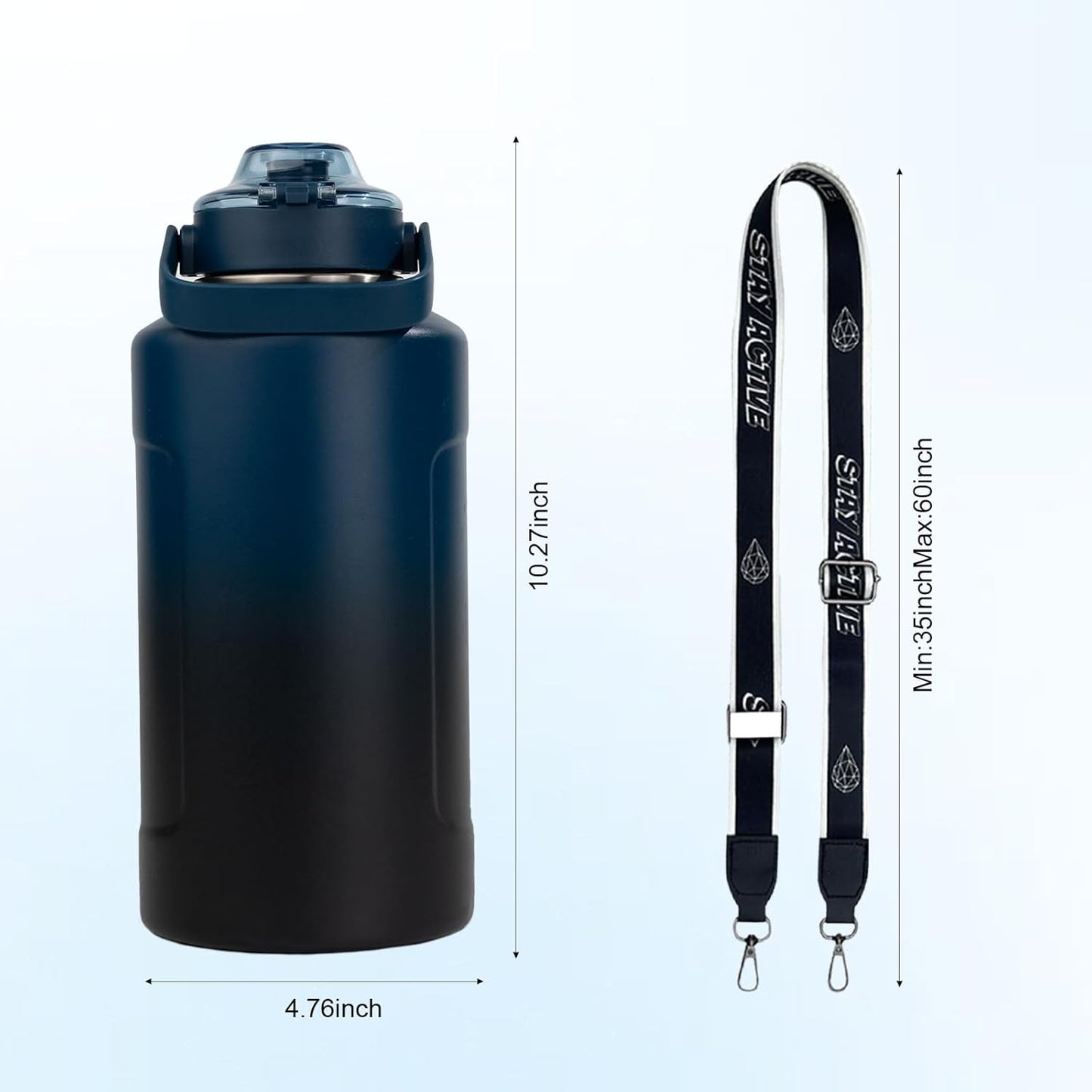 64oz Half Gallon Fruit Infuser Insulated Stainless Steel Water Bottle Jug, 48H Cold & 24H Hot, Large Capacity for Travel Hiking Mountain Climbing Black