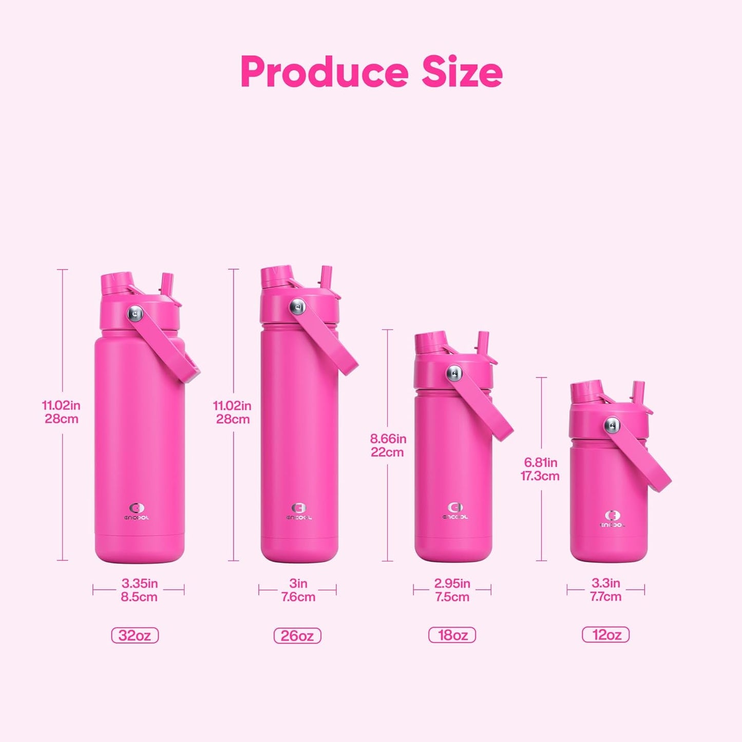 ENCOOL Insulated Water Bottle with Straw Stainless Steel Water Bottle, Leak-Proof, BPA-Free, Double Wall Vacuum Keeps Cold for 24 Hours for Sports, Travel, School (26 oz, Cotton Candy) - Colors A
