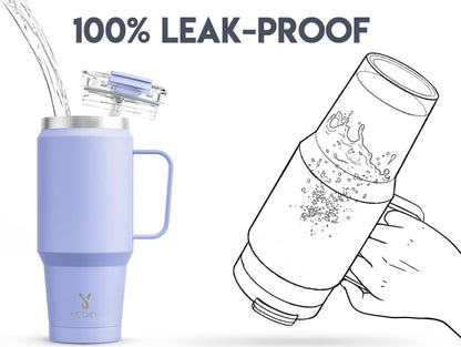 Meoky 32oz Tumbler with Handle, Stainless Steel Travel Mug with 2-in-1 Straw and Sip Lid, Vacuum Insulated Coffee Mug, 100% Leak Proof, Keeps Cold for 24 Hours or Hot for 8 Hours (Sky)