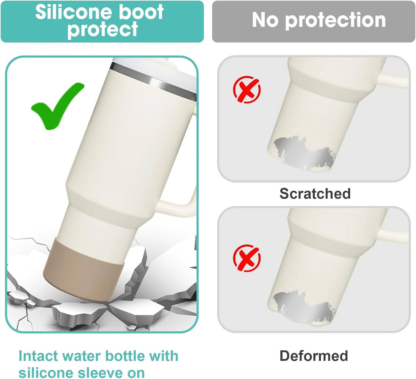 Airboat Upgrade 2PCS Protective Silicone Boot Bumper for Stanley Quencher Adventure 40oz 30oz IceFlow 20oz 30oz Tumbler, Water Bottle Bottom Sleeve Cover Accessories for Stanley Mug Cup(Black)