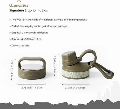 GRANDTIES 2 Lids Sports Stainless Steel Water Bottles – Wide Mouth Vacuum Insulated Reusable Leak Proof BPA-Free Travel Metal Canteen, Thermal Bottles for Men Women Gym (Ivory White 32 oz)