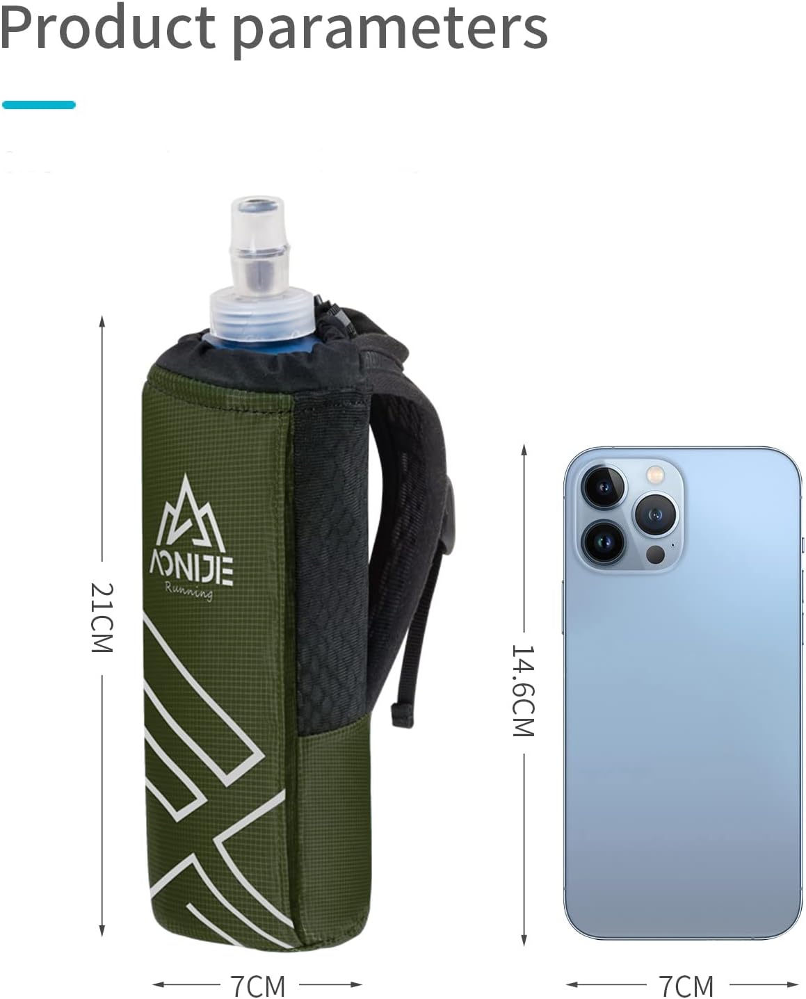 AONIJIE Quick Grip Handheld Water Bottle for Running, Hand Strap Hydration Pack with 500ml Handheld Soft Flask Water Bottle (Black)