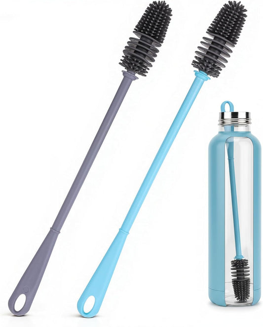 2pcs Silicone Bottle Cleaning Brush Water Bottle Cleaner Brushes with Long Handle Bottles Brush Cleaner for Small Narrow Neck Containers Glassware Sports Bottles Vase