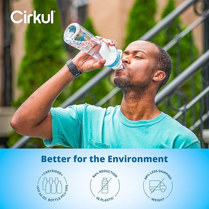 Cirkul 22oz. BPA-Free Plastic Water Bottle Starter Kit with Blue Lid, 2 Flavor Cartridges (1 LifeSip Fruit Punch, 1 FitSip Mixed Berry) No Sugar, Zero Calorie Drink Mix