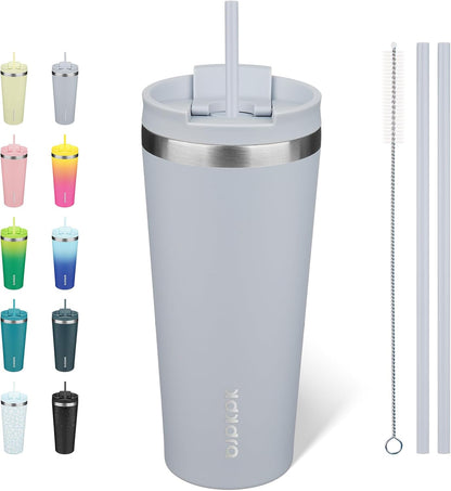 BJPKPK 22oz Insulated Tumbler With lid And Straw Stainless Steel Tumblers Travel Coffee Mug Reusable Thermal Cup,Sky