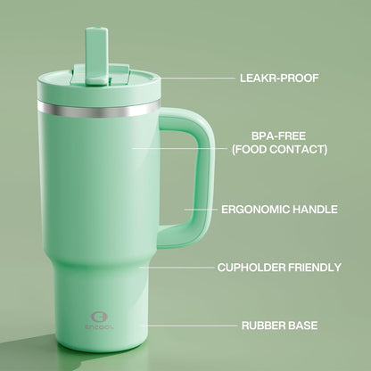 40 oz Tumbler with Handle and Straw: Stainless Steel Insulated Tumbler Keeps Cold for 24 Hours, Leakproof Travel Cup Fits in Cup Holder and BPA-Free, Cotton Candy