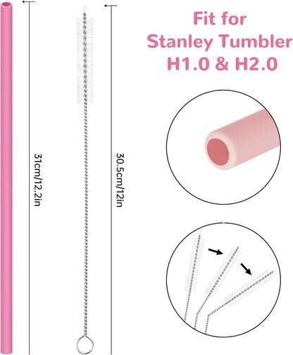 Tomorotec 15PCS Reusable Silicone Drinking Straws w/ 2 Brushes, Fit for Stanley Tumbler 40oz 30oz 20oz, 12" Long Customizable for Various Drinkware, Dishwasher Safe, BPA-Free, Safe for Teeth (Macaron)