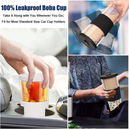 2 Pack Reusable Boba Tea Cups, 24oz Iced Coffee Cup with Straw and Lid, Leakproof Clear Plastic Cups Tumbler, Double Wall Insulated Smoothie Tumbler, Wide Straw for Bubble Tea, Black and White