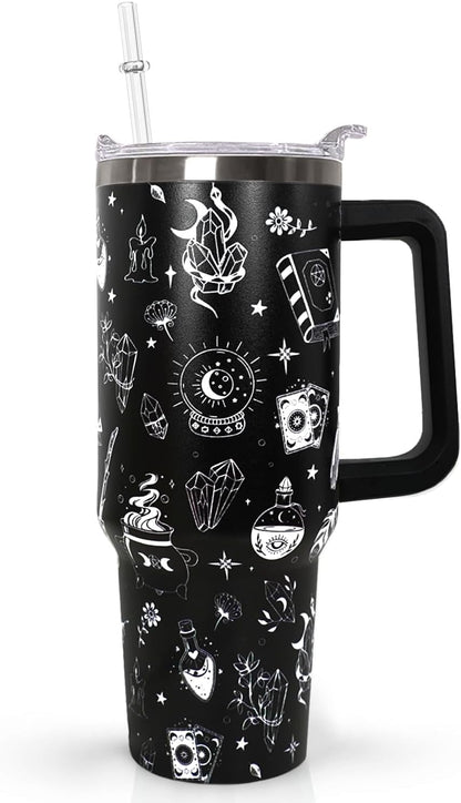 Ceovfoi 40 oz Pickleball Coffee Mug Vacuum Insulated Travel Tumbler with Handle, Lid & Straw - Perfect Pickleball Gifts for Players, Coaches, Lovers | Pickleball Accessories