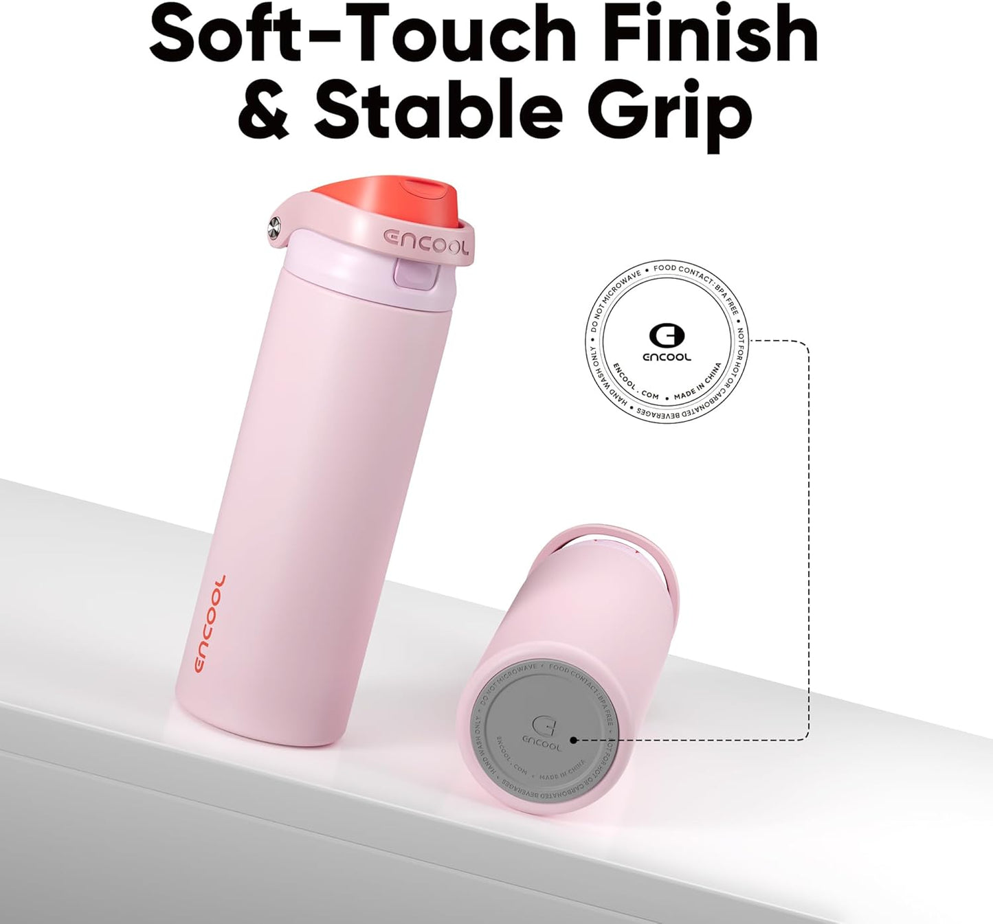 ENCOOL Leakproof Insulated Water Bottle with Straw Dual-Sip Water Bottle Bag-Safe Design for Work, Commute & Gym – Keeps Drinks Cold All Day, 24 oz, Lemonade Pink - Colors A