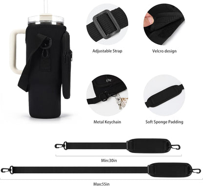 GOEWY Water Bottle Carrier Bag for Stanley 40/30 oz Tumbler with Phone Pocket Neoprene Water Bottle Holder with Shoulder & Handheld Strap Stanley Cup Accessories