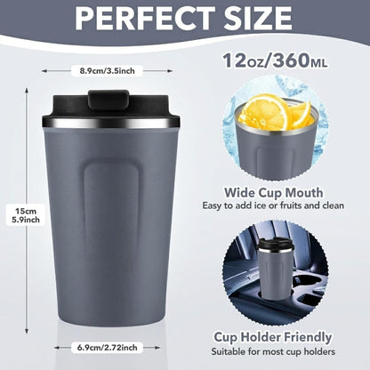 Volhoply 12 oz Double Wall Insulated Vacuum Travel Coffee Mugs with Flip Lid Bulk 2 Pack,Reusable Stainless Steel Leak Proof Coffee Cup,Portable Cafe Thermal Tumbler for Hot & Cold Drinks(Mix,2 Set)