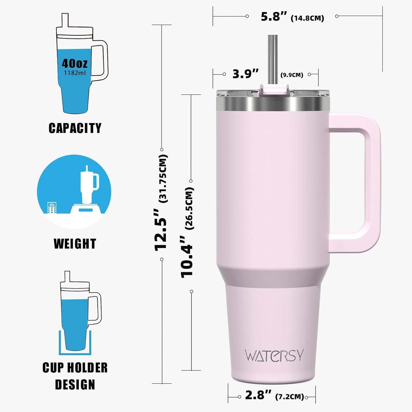 40 oz Tumbler with Handle,Tumbler with Lid and Straw,Double Wall Insulated Cup Stainless Steel Travel Mug(Cold for 34 Hours),Water Bottle for Iced Tea,Coffee,Cold Beverages(Purple)