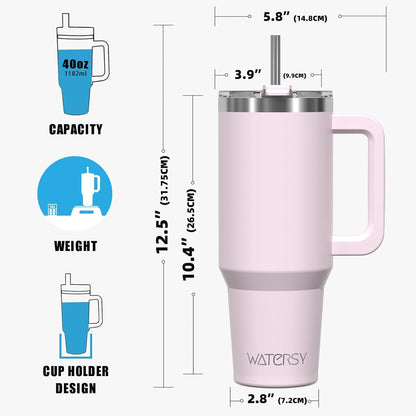 40 oz Tumbler with Handle,Tumbler with Lid and Straw,Double Wall Insulated Cup Stainless Steel Travel Mug(Cold for 34 Hours),Water Bottle for Iced Tea,Coffee,Cold Beverages(Purple)