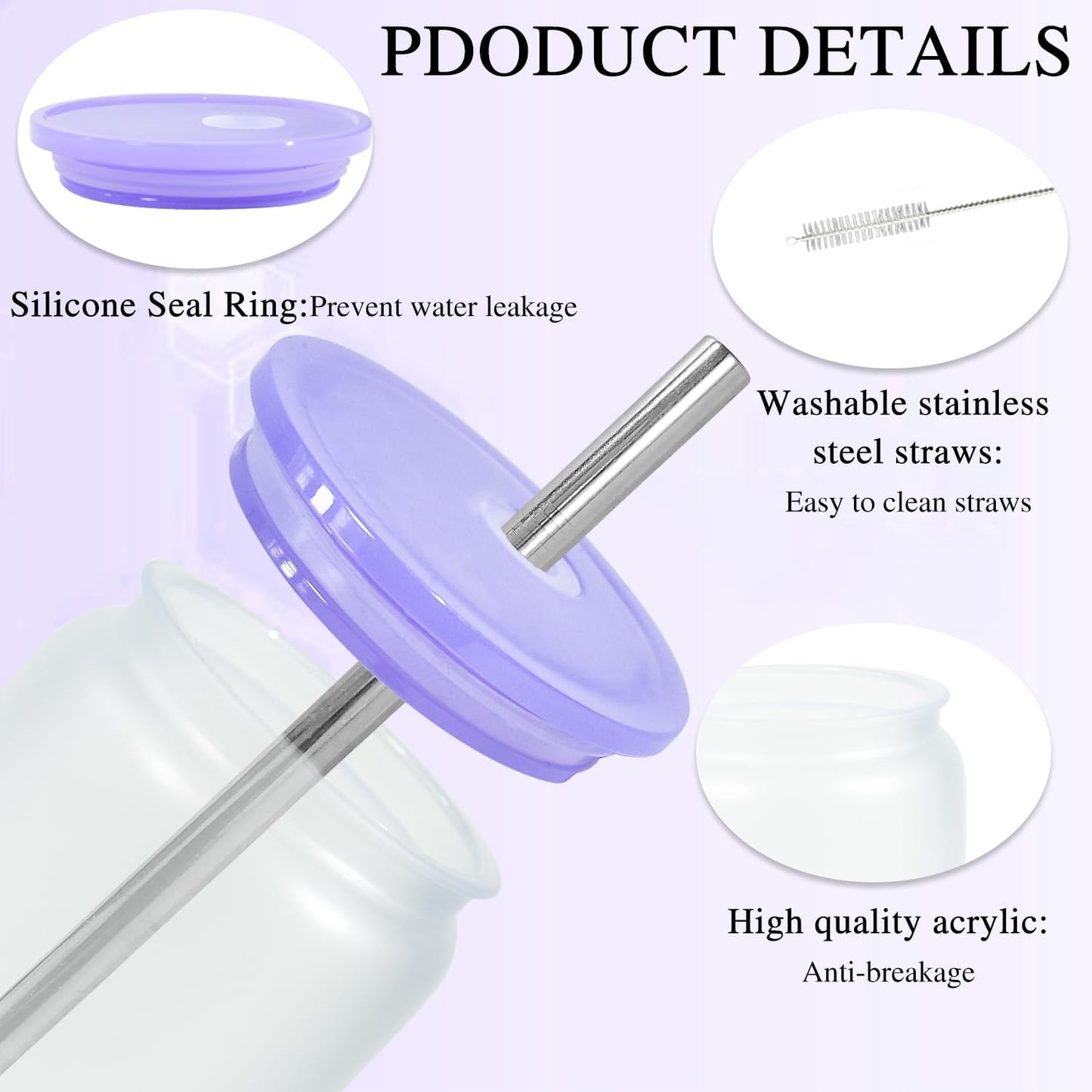 16oz Plastic Mason Jars, 6Pack Clear Mason Drinking Acrylic Cups with Lids and Stainless Steel Straws Iced Coffee Cups Shatterproof Unbreakable Tumblers for Smoothies, Beer, Coffee, Milk Tea, Colored