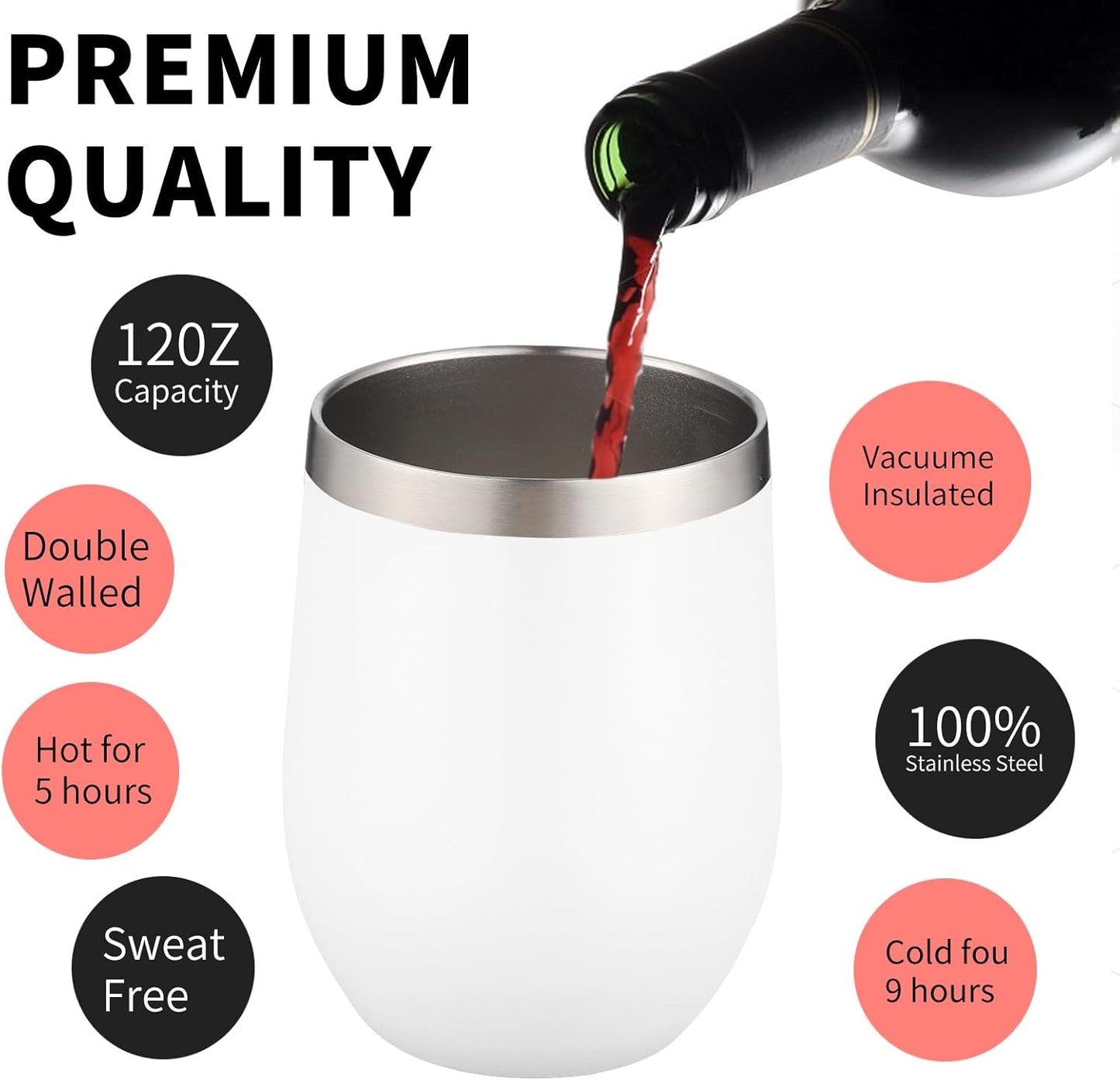 12oz/4 Pack Wine Tumbler Glasses with Lid Stemless Double Wall Vacuum Stainless Steel Travel Tumbler Keeping Cold & Hot for Wine,Coffee,Cocktails,Drinks-Family and Gifts (Multi color-dark)