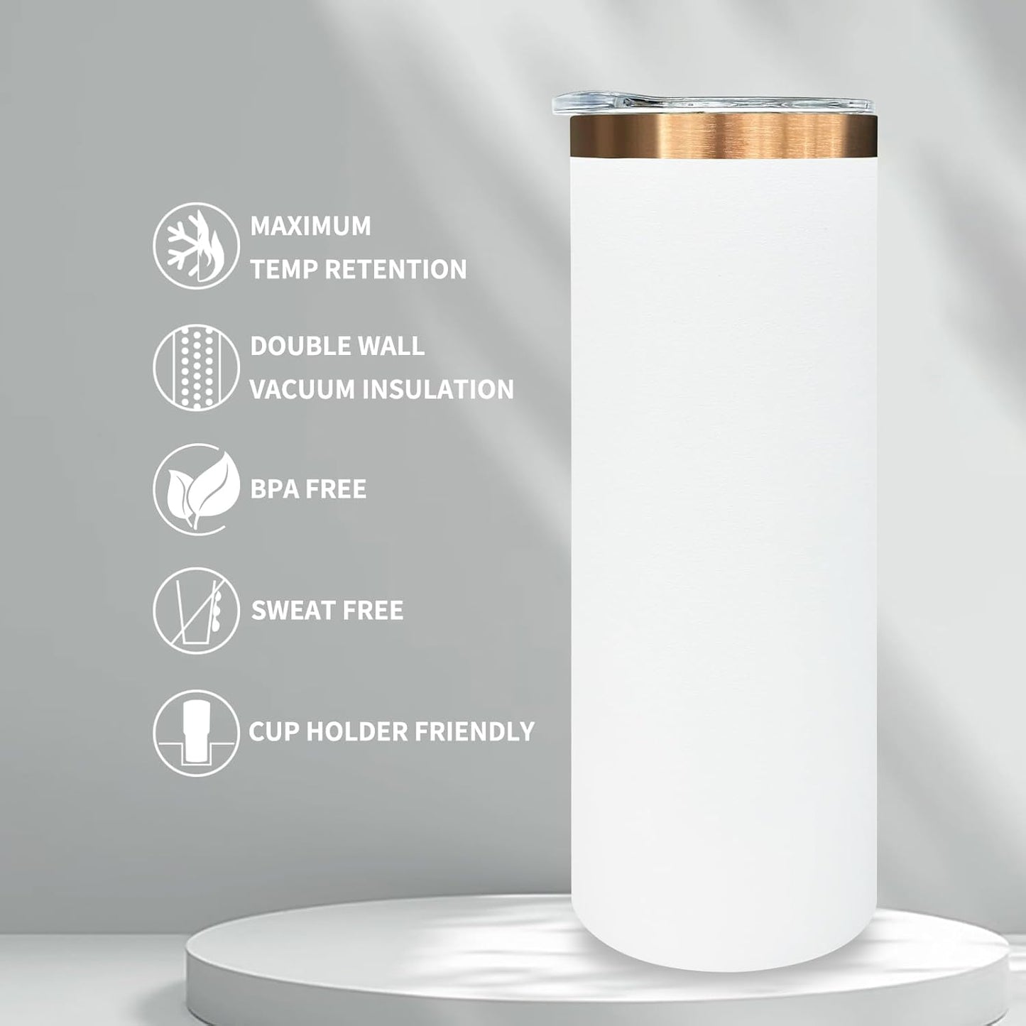 20 oz Skinny Tumblers Bulk, Stainless Steel Insulated Tumbler with Lids and Straws, Slim Double Wall Powder Coated Travel Coffee Mugs Reusable Cup for Hot Cold Drinks (Black,1 pack)