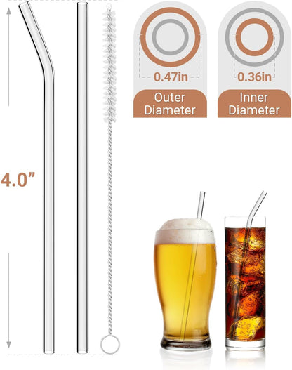 Foogwee® 20 Packs Reusable Glass Straws Set, 8.5'' x 10mm Clear Drinking Straws for Smoothies, Shakes, Coffee, Juice, Sodas, Milk, Tea, Cocktails, Set of 8 Straight and 8 Bent with 4 Cleaning Brushes