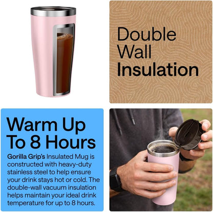 GORILLA GRIP 304 Stainless Steel Double Insulated Travel Coffee Mug, Leakproof Lid with Smooth Sip Top, Prevent Spills, Dent & Rust Resistant Reusable Tumbler Cup, Thermal Mugs for Drinks, 20oz, Black