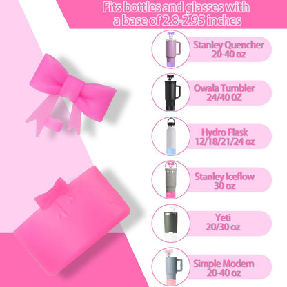 Bow Silicone Protective for Stanley Boot for 20/30/40Oz, 2 Pack for Stanley Cup Accessories Compatible 12-24Oz for Hydroflask Boot and More (Pink Set)