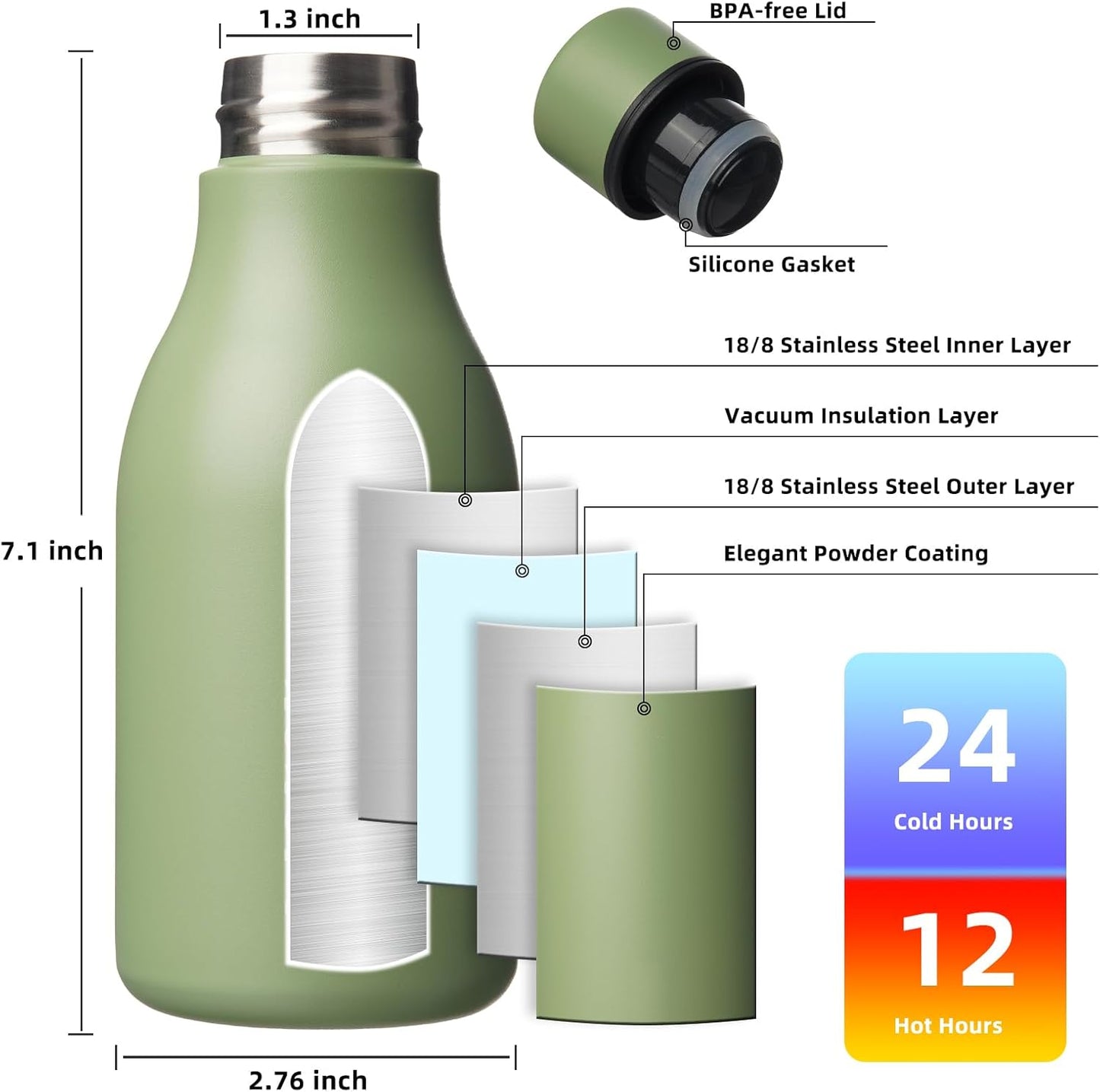 BJPKPK Insulated Water Bottles, 18 oz Stainless Steel Metal Water Bottle with Strap, BPA Free Leak Proof Jugs, Mugs, Flasks, Reusable Thermal Flasks for Sports & Travel, Black - Colors A