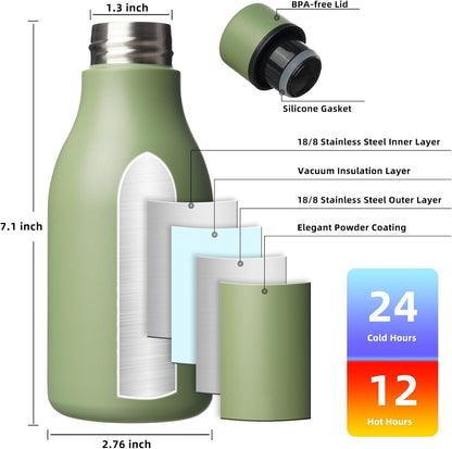 BJPKPK Insulated Water Bottles, 18 oz Stainless Steel Metal Water Bottle with Strap, BPA Free Leak Proof Jugs, Mugs, Flasks, Reusable Thermal Flasks for Sports & Travel, Black - Colors A