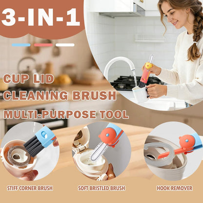 3 in 1 Cup Lid Cleaning Brush, 4PCS Multifunctional Crevice Cleaning Brush for Water Bottle Insulated Cup Tumbler Lid Groove Narrow Space Detail Cleaner Home Kitchen Gadgets