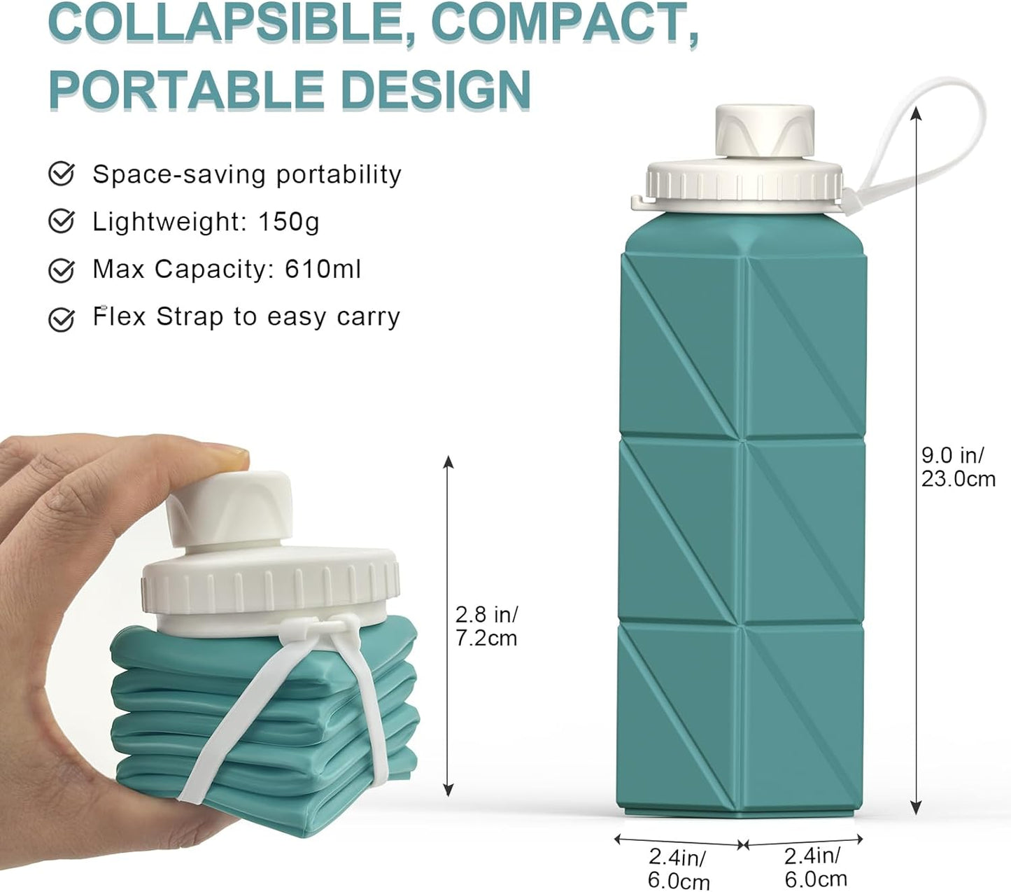 BEAUTAIL Collapsible Water Bottles 20.6oz, Silicone Foldable Portable Travel Water Bottle, Lightweight Reusable Leakproof for Traveling Camping Hiking Cycling Yoga Sports Outdoor