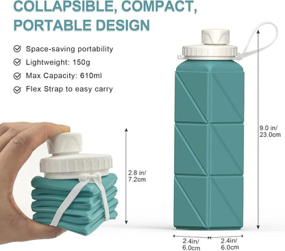BEAUTAIL Collapsible Water Bottles 20.6oz (610 ml) 2 Pack, Silicone Foldable Portable Travel Water Bottle, BPA-free, Reusable Leakproof for Traveling Camping Hiking Cycling Sports Outdoor (Blue+DKBL)