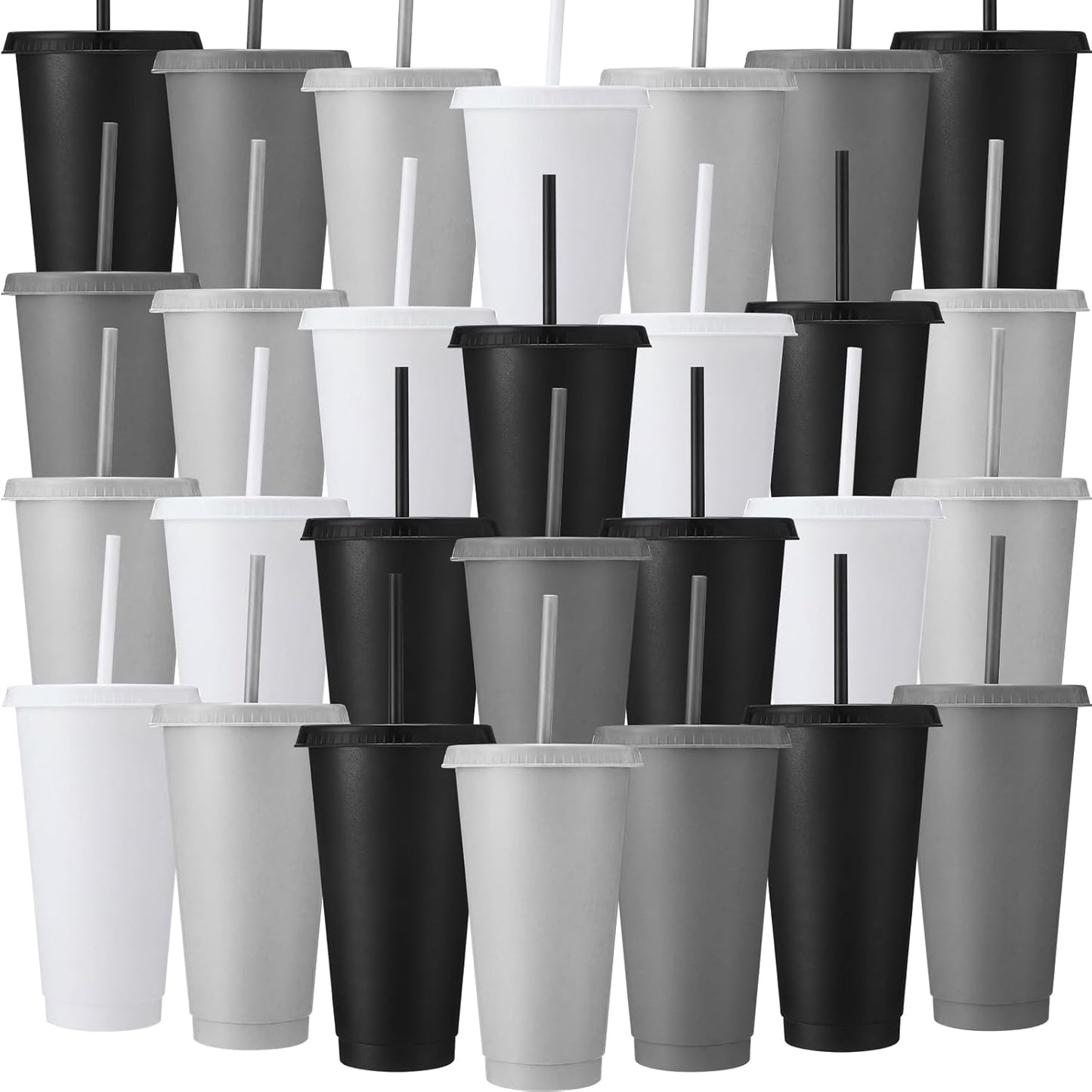 Honeydak 15 Pack Tumbler with Straw and Lid Bulk Cups for Gifts Water Bottle Iced Coffee Travel Mug Cup Reusable Plastic Tumblers for Party Birthdays 24-27 oz (Solid Color)