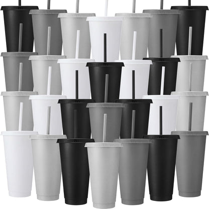 Honeydak 15 Pack Tumbler with Straw and Lid Bulk Cups for Gifts Water Bottle Iced Coffee Travel Mug Cup Reusable Plastic Tumblers for Party Birthdays 24-27 oz (Solid Color)