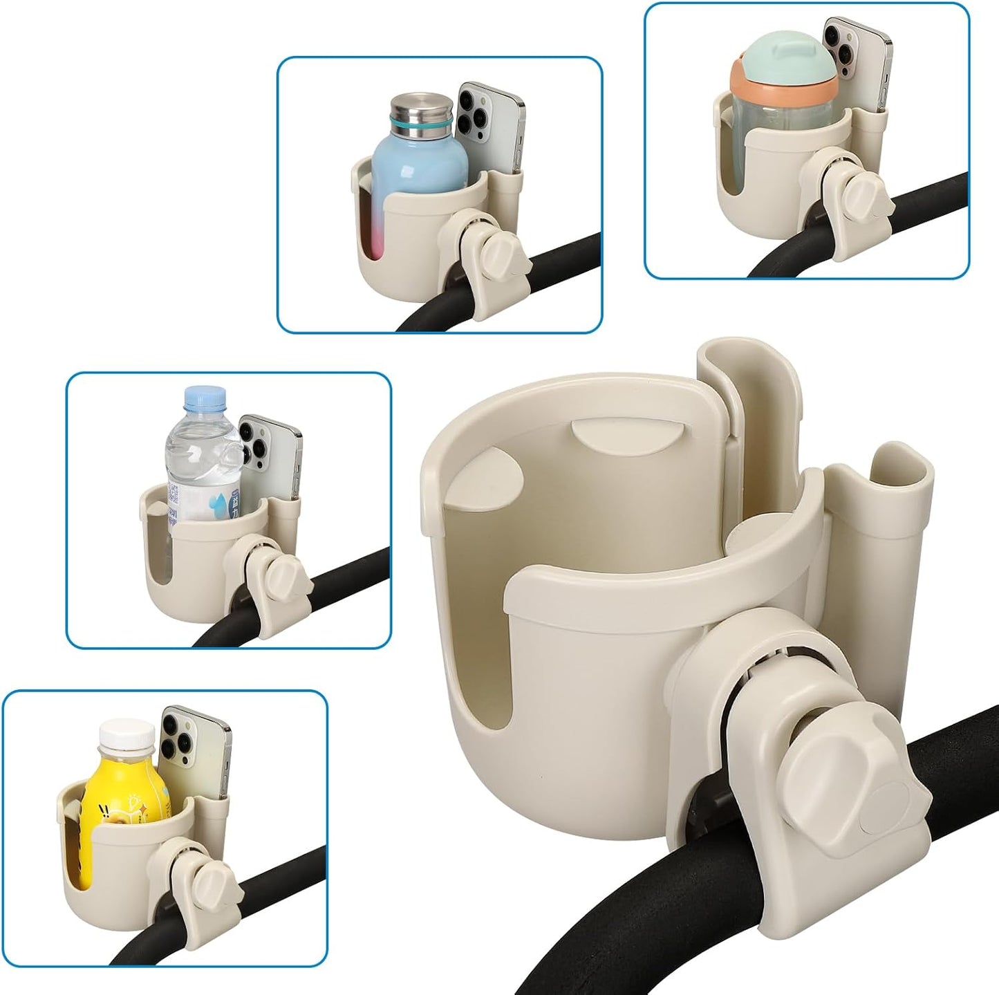 Accmor Stroller Cup Holder with Phone Holder, Bike Cup Holder, Universal Cup Holder for Uppababy Nuna Doona Strollers, 2-in-1 Cup Holder for Walker, Wheelchair, Scooter - Colors B