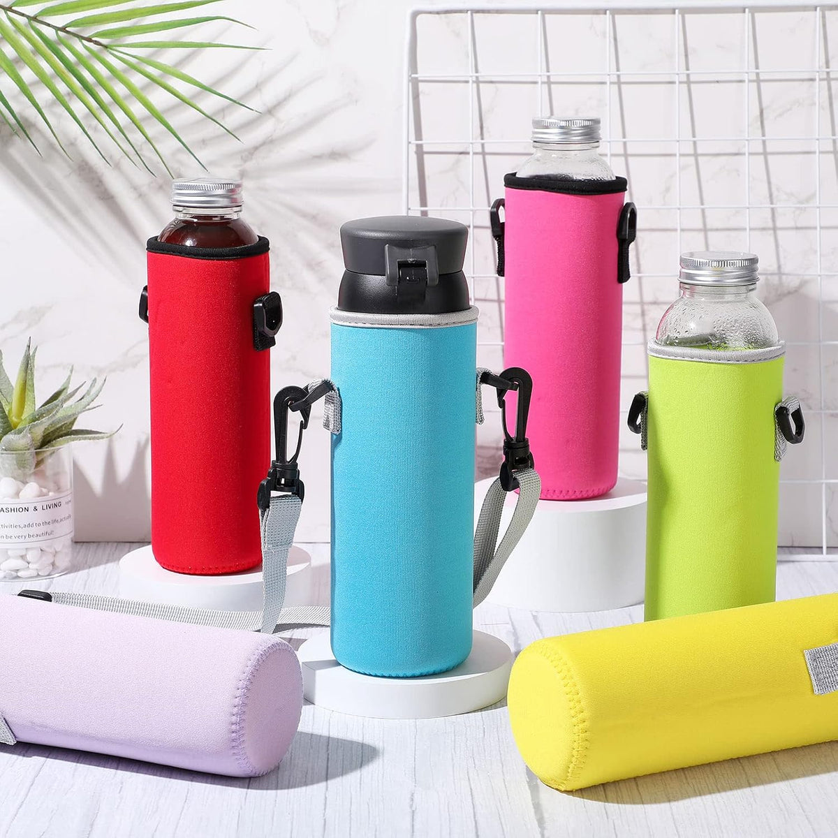 6 Pcs Neoprene Water Bottle Holder with Adjustable Strap, Stylish