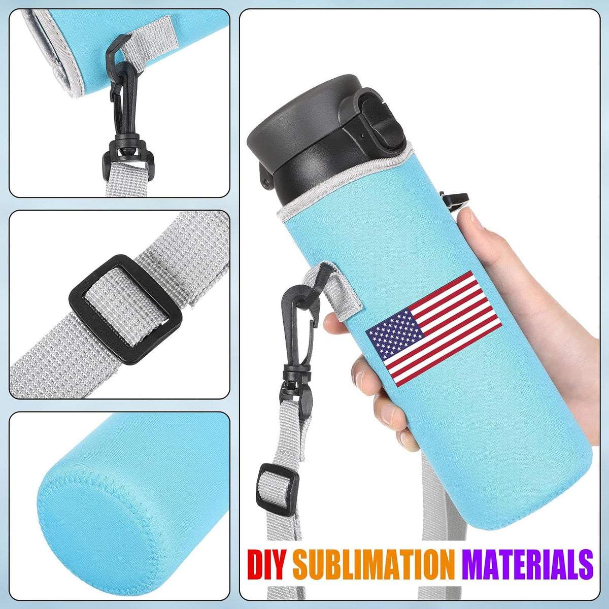 6 Pcs Neoprene Water Bottle Holder with Adjustable Strap, Stylish