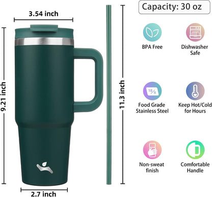 Konokyo 30 oz Tumbler with Handle and 2 Straws,2 in 1 Lid Insulated Water Bottle Stainless Steel Travel Coffee Mug,Sky