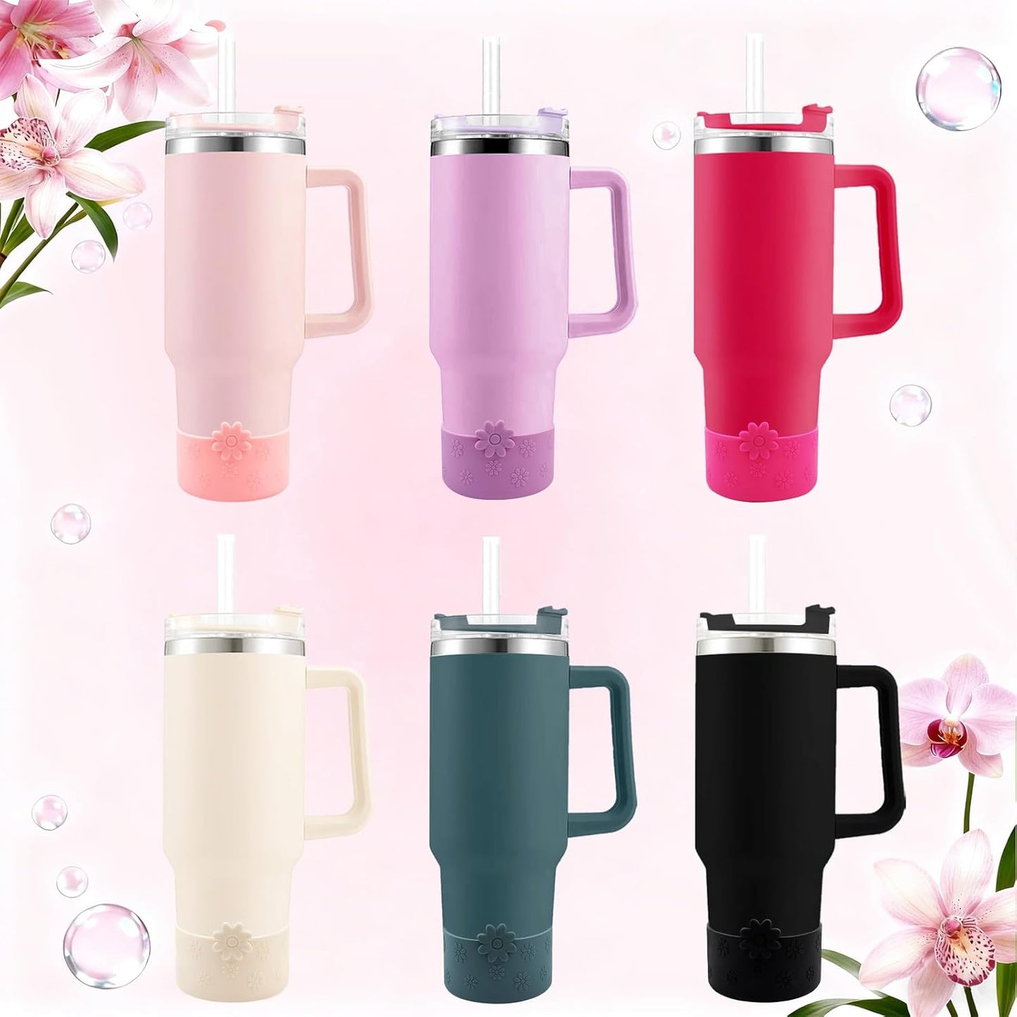 Hpbel Protective Silicone Boot for Stanley Cup Accessories Compatible with Stanley Cup Boot 40/30z and More Bottles with 2.95in Bottom for Water Bottle Flower Tumbler Accessories