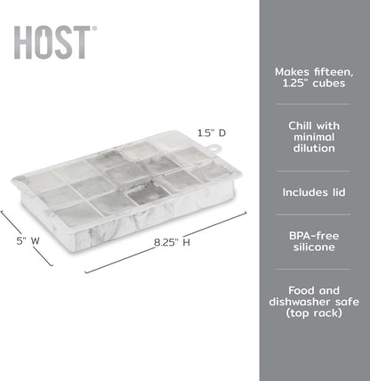 Host Ice Cube Tray, Makes Four 5-Inch Long Cubes, Durable Silicone Trays with Easy Release Design, Perfect for Water Bottles and Highball Glasses, Home Bar Accessories, Set of 1, Marble