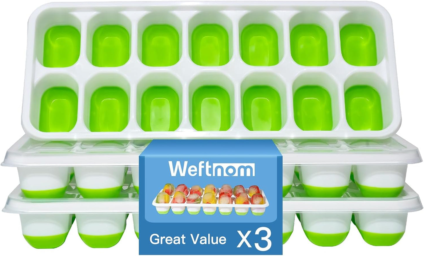 Ice Cube Tray with Lid, 3 Pack Silicone Easy-Release Ice Trays for Freezer, Stackable Ice Cube Molds for Drinks, Cocktails, Whiskey, Coffee - BPA-Free and Odor-Free,Ice Cube Trays for Freezer