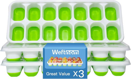 Ice Cube Tray with Lid, 3 Pack Silicone Easy-Release Ice Trays for Freezer, Stackable Ice Cube Molds for Drinks, Cocktails, Whiskey, Coffee - BPA-Free and Odor-Free,Ice Cube Trays for Freezer