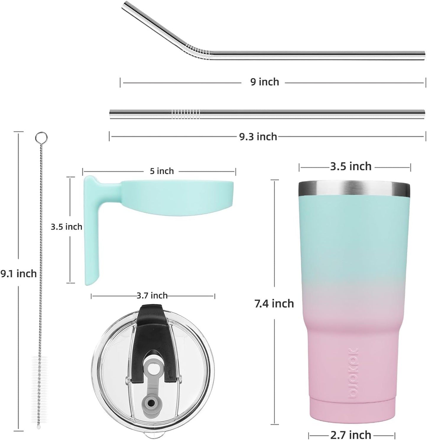 BJPKPK Tumbler With Handle And Straw Lid 40 oz Stainless Steel Insulated Coffee Tumbler Cups For Home, Office or Car,Turquoise