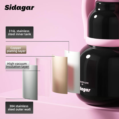 22 oz Water Bottle with Straw and Bowl, Unique Insulated Stainless Steel Tumbler, Spill-proof Reusable BPA-Free Cup, Pilates Wellness Study Travel, with Bonus Strap - Chocolate Black