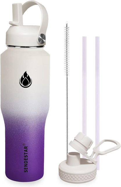 SENDESTAR 40oz Water Bottle Wide Mouth Stainless Steel Vacuum Insulated Double Wall with Straw Lids Fit in Any Car Cup Holder