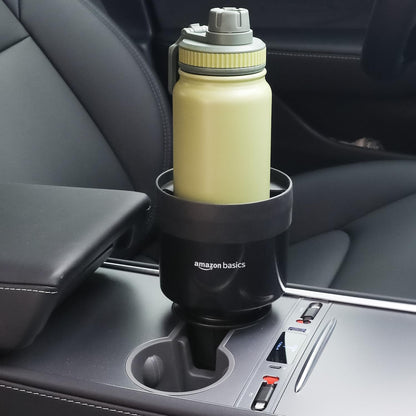 Amazon Basics Car Cup Holder Expander with Adjustable Base, Securely Holds Large Bottles 3.4 to 3.8 in Diameter, Compatible with Yeti, Hydro Flask, Easy Installation, Black