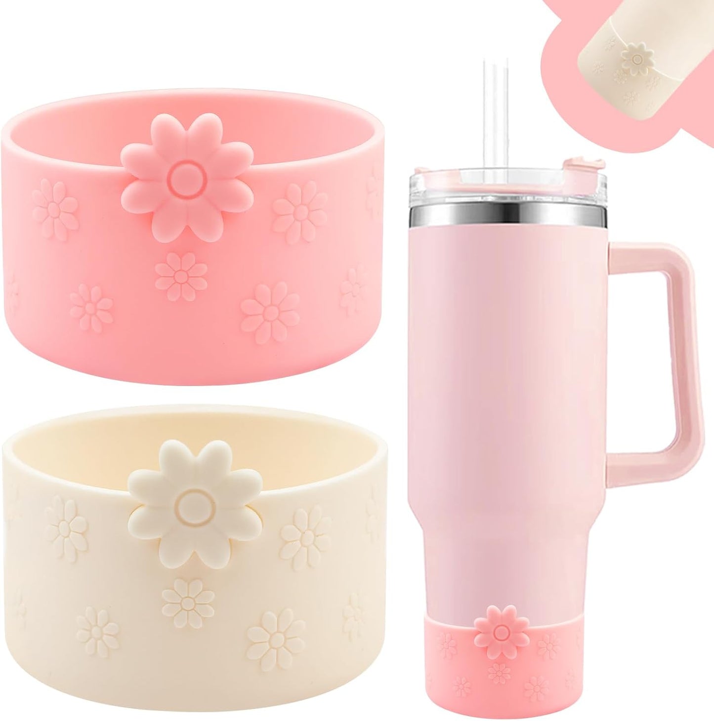 Hpbel Protective Silicone Boot for Stanley Cup Accessories Compatible with Stanley Cup Boot 40/30z and More Bottles with 2.95in Bottom for Water Bottle Flower Tumbler Accessories