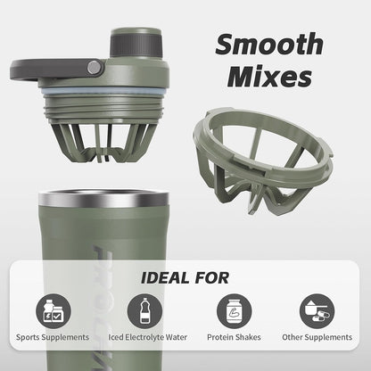 PROCHAIN Insulated Stainless Steel Shaker Bottle, Metal Shaker Cup for Protein Shakes with Storage, Leak-Proof Twist Lock Lid, Perfect for Gym Sports, 20 oz