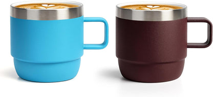Zenbo 8 oz Stackable Espresso/Coffee Cups with Magnetic Lid, Ceramic-Lined 18/8 Stainless Steel Mini Tumblers, Double-Wall Vacuum Insulated & Dishwasher Safe for Travel & Office (Sage Green-2 Pack)