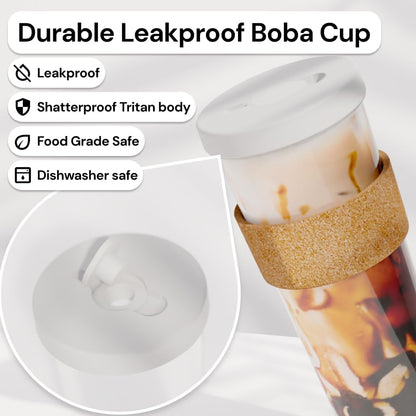 Dodoko Sage Green 24 oz Reusable Boba Cup and Straw Bubble Tea Cup with Wide Lid and Straw