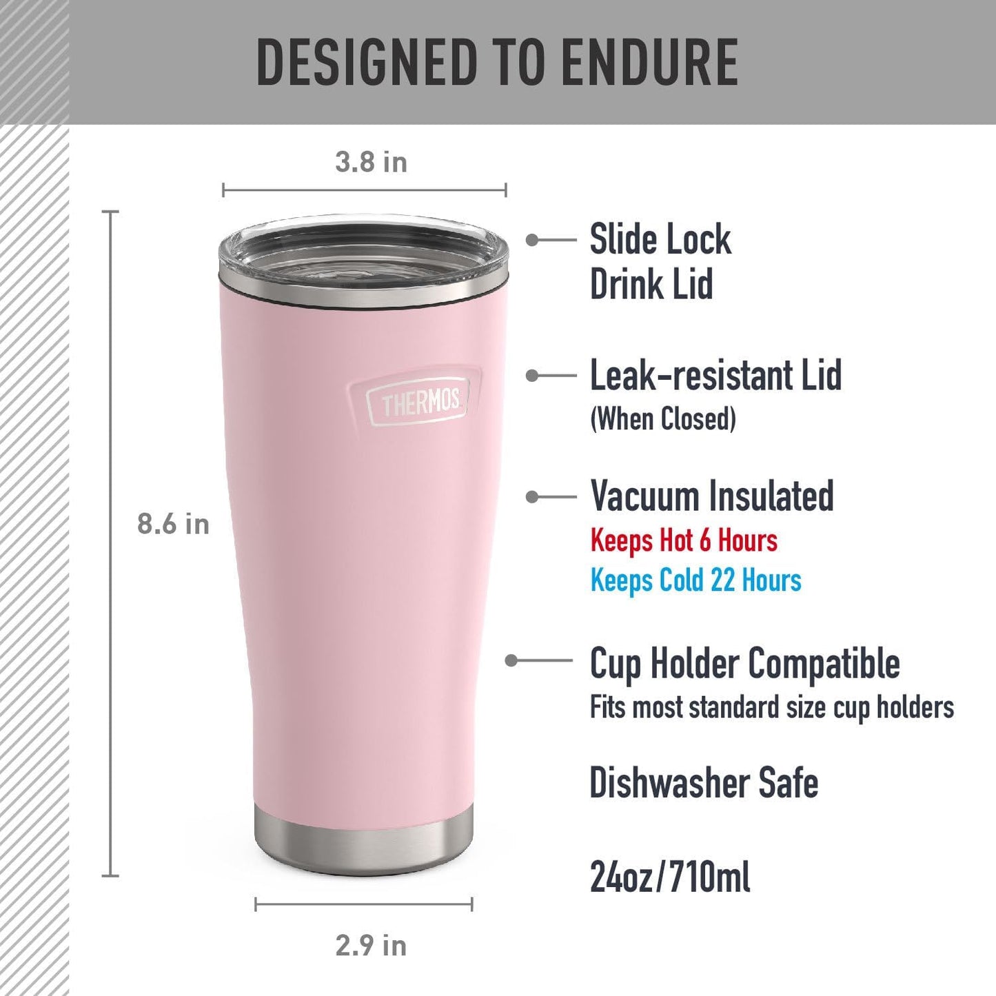 THERMOS ICON SERIES, Stainless Steel Tumbler with Slide Lock, 18 Ounce, Mystic Navy