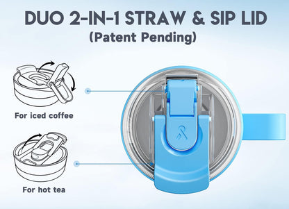 Meoky 32oz Tumbler with Handle, Stainless Steel Travel Mug with 2-in-1 Straw and Sip Lid, Vacuum Insulated Coffee Mug, 100% Leak Proof, Keeps Cold for 24 Hours or Hot for 8 Hours (Sky)
