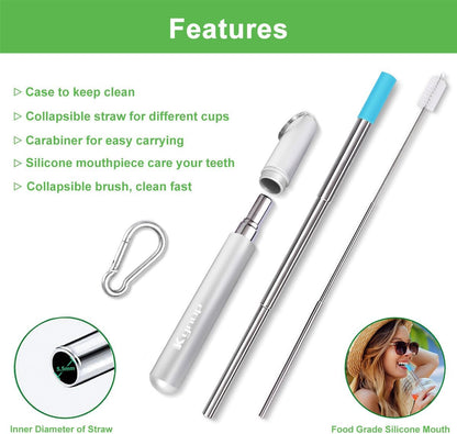 Kynup 4Packs Reusable Straws, Metal Straw with Silicon, Travel Drinking Straws with Case, Keychain, Cleaning Brushes, Silicon Pcs Perfect for Travel, Gifts (20 PCS) Blue-Black-Silver-Turquoise